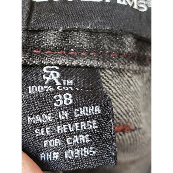 Stacy Adams Jeans Men's 38 Black Denim Embroidered Pockets Slim Fit Straight Leg - Picture 6 of 15